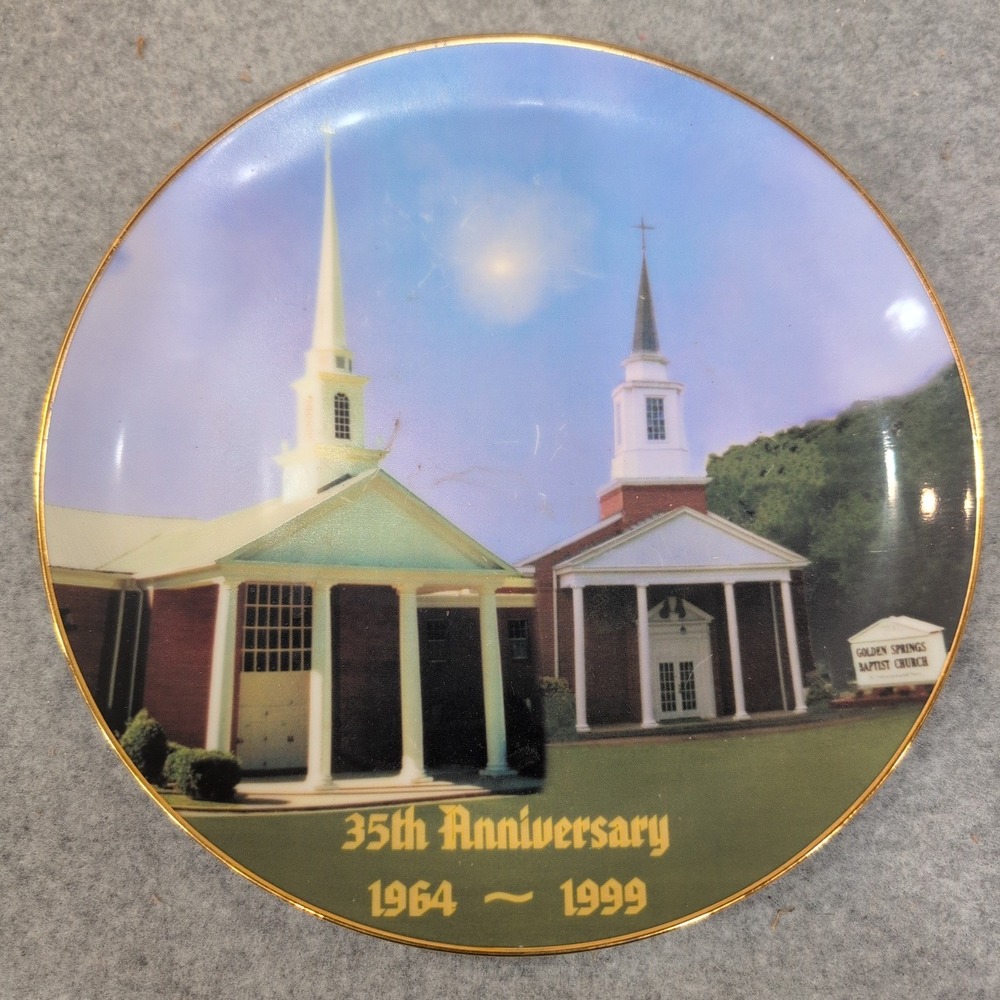 Golden Springs Baptist Church 35th Anniversary Porcelain Plate 1964-1999 Gold